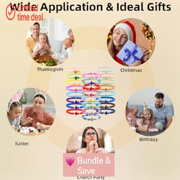 Handmade Polymer Clay Beaded Bracelets, Stretch Fit, Christian Cross Design - Picture 8 of 8